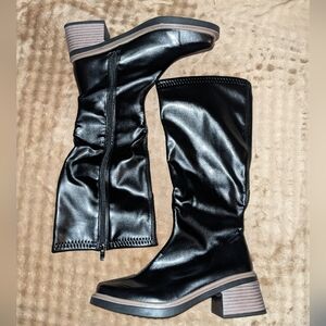 Faux Leather Black Knee-High Boots 37